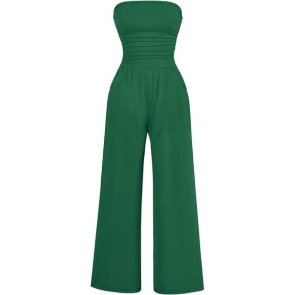 Women's Casual Summer Strapless Jumpsuits Dark Green - Picture 1 of 5